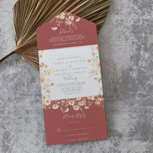 Classic Boho Blush Wildflower Wedding     All In One Invitation