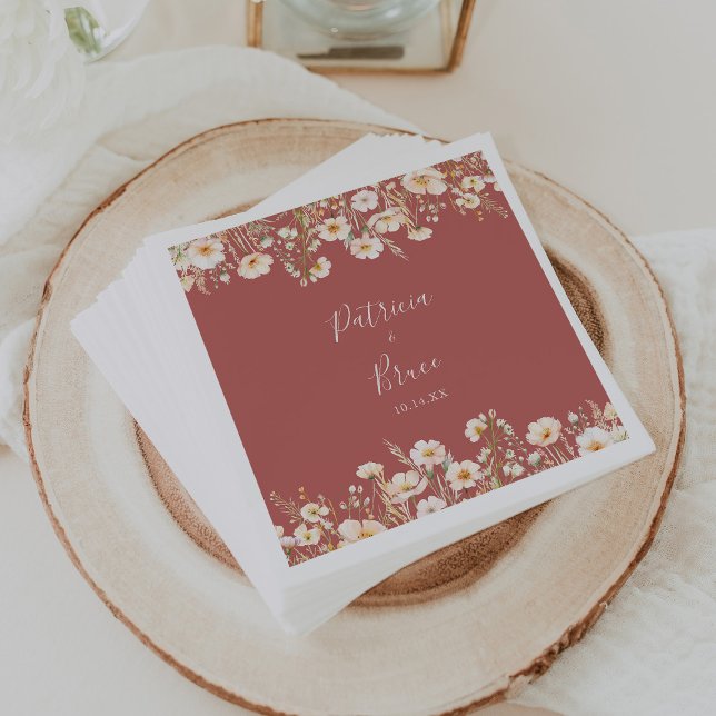 Classic Boho Blush Wildflower Wedding Napkin (Creator Uploaded)