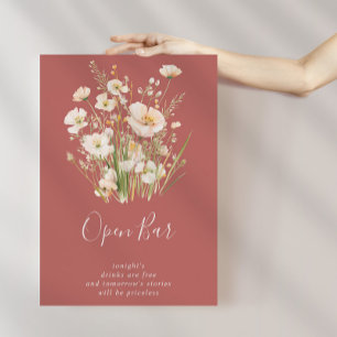Classic Boho Blush Wildflower Wedding Open Bar  Poster