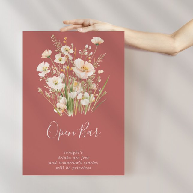 Classic Boho Blush Wildflower Wedding Open Bar  Poster (Creator Uploaded)