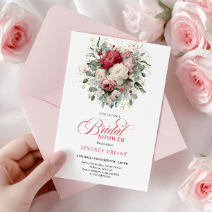 Classic Boho Burgundy Blush Gold Bridal Shower Invitation