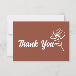 Classic Boho Burnt Orange Floral Sketch Thank You Card