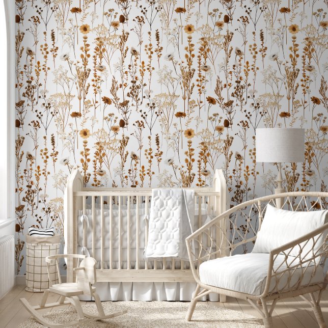 Classic Boho Chic Wildflower Dried Vintage Flower Wallpaper (Kids)