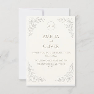 Classic Boho & Floral Minimalistic Wedding Invitation
