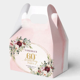 Classic Boho Maroon Roses 60th Birthday Favor Box