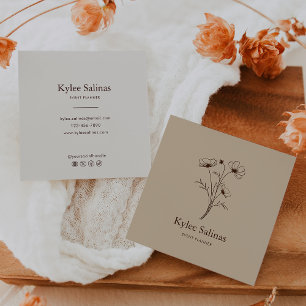 Classic Boho Minimalist Floral Event Planner Square Business Card