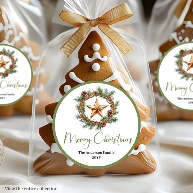 Classic Boho Neutral Color Christmas Round Sticker (Classic Boho Neutral Colors Christmas Round Sticker

)