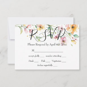 Classic Boho Orange Pink Watercolor Wildflowers RSVP Card
