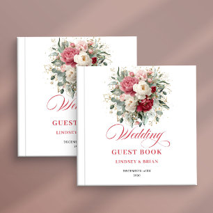 Classic Boho Red Blush Floral Wedding Guest Book