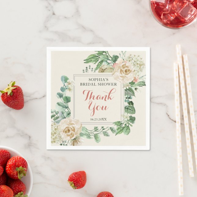Classic Boho Rose Floral Bridal Shower Thank You Napkin (Insitu)