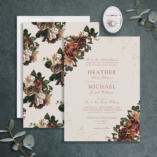 Classic Boho Terracotta Greenery Floral Wedding Invitation (Creator Uploaded)