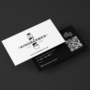 Classic Bold Barber Pole Crown Barbershop BW Business Card