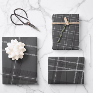 Classic bold holiday plaid slate grey monochrome wrapping paper sheet