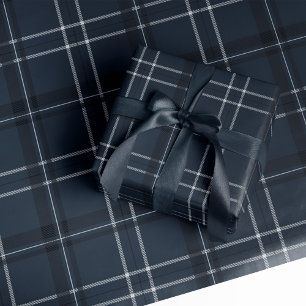 Classic bold navy blue plaid wrapping paper