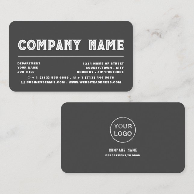 Classic Bold Typography - Logo - Gray & White Business Card (Front/Back)