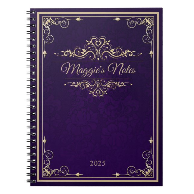 Classic Book Cover Purple Damask Gold Ornament (Front)