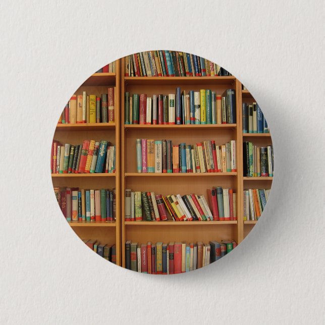 Classic book shelf pattern, bookcase,books,old 6 cm round badge (Front)