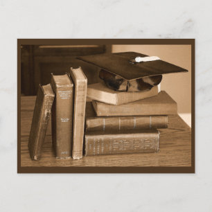 Classic Books with Graduation Hat Postcard