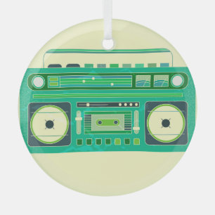 Classic Boom Box Vintage Image Glass Tree Decoration