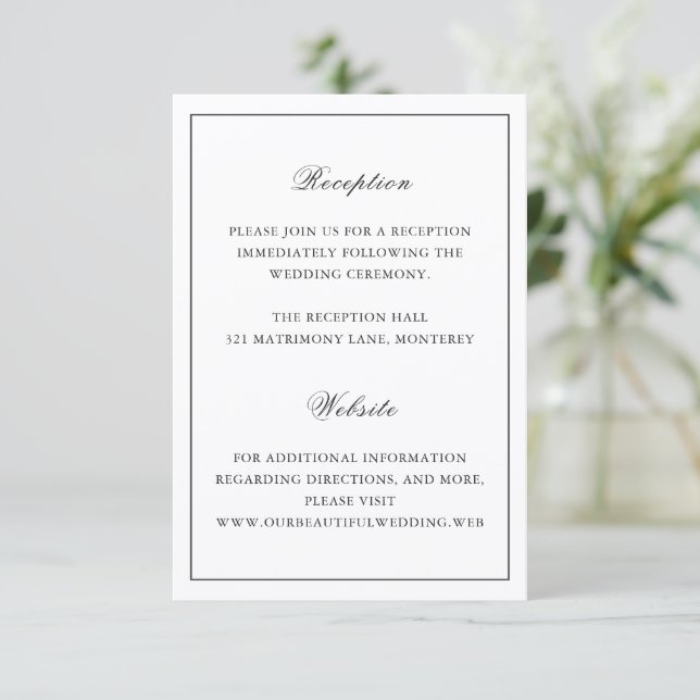 Classic Border Black and White Timeless Wedding Enclosure Card (Standing Front)