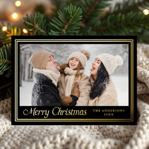 Classic Border Black Merry Christmas Photo