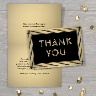 Classic Border Elegant Black and Gold Folded Thank You Card
