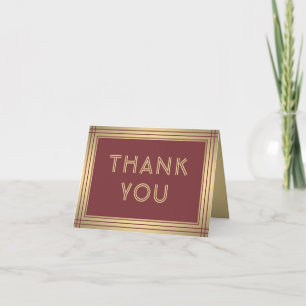 Classic Border Elegant Burgundy and Gold Folded Thank You Card