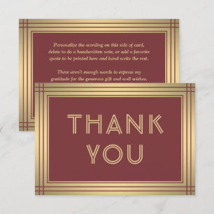 Classic Border Elegant Burgundy & Gold Typography Thank You Card