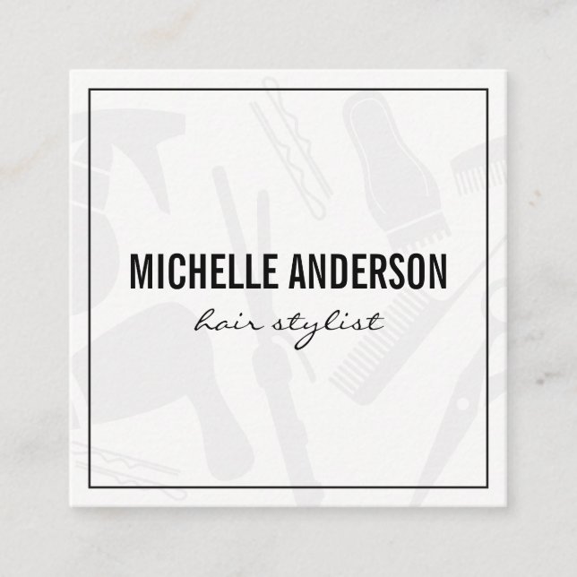 Classic Border Hair Stylist Square Business Card (Front)