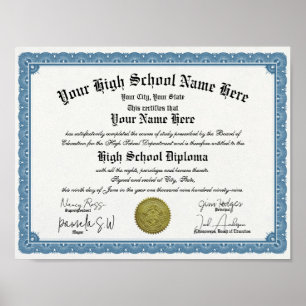 Classic Border High School Diploma templat Replica Poster