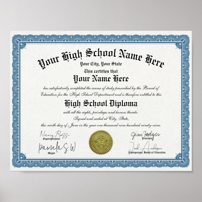 Classic Border High School Diploma templat Replica Poster (Front)