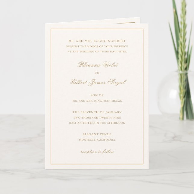 Classic Border Ivory and Gold Timeless Wedding Invitation (Front)