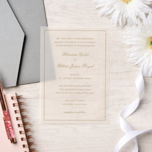 Classic Border Ivory and Gold Timeless Wedding Vellum Invitations
