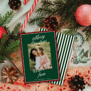 Classic Border Merry Christmas Script One Photo Holiday Card