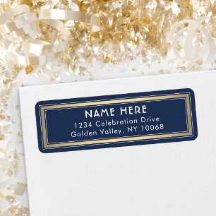 Classic Border Navy Blue White Gold Return Address