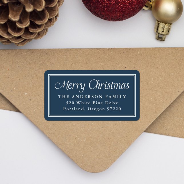 Classic Border Navy Christmas Return Address Label (Creator Uploaded)