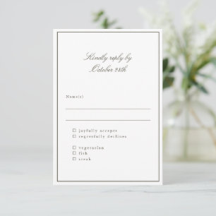 Classic Border Olive Elegant Wedding Meal Choice RSVP Card
