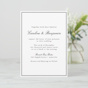 Classic Border Script Black White Elegant Wedding Invitation