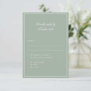 Classic Border Script Elegant Wedding Meal Sage RSVP Card