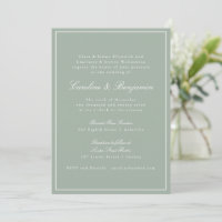 Classic Border Script Elegant Wedding Sage RSVP