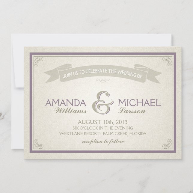 Classic Border Wedding Invitation - purple (Front)