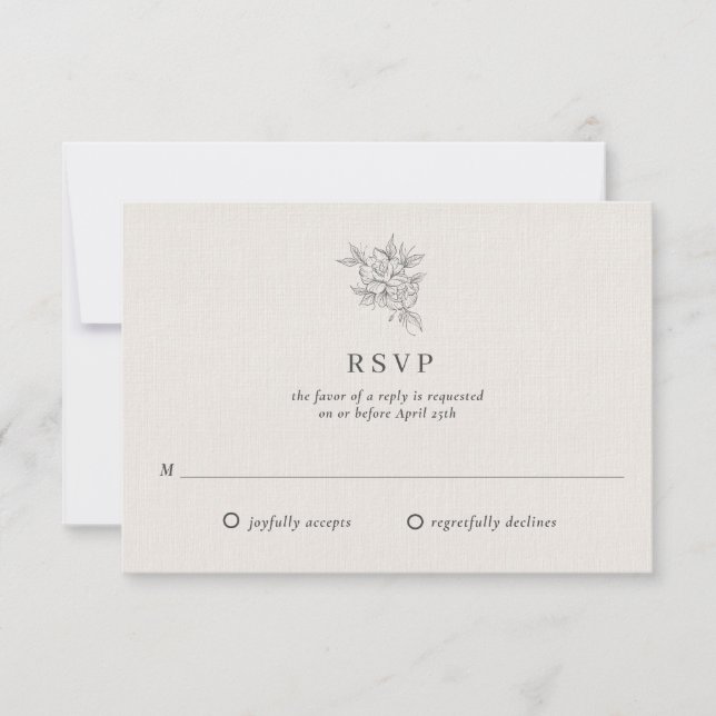 Classic Botanical Beige Wedding RSVP Card (Front)