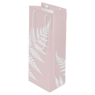 Classic Botanical Blush Pink White Fern Wine Gift Bag