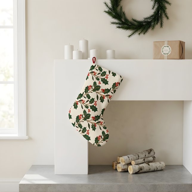 Classic Botanical Christmas Holiday Large Christmas Stocking (Creator Uploaded)