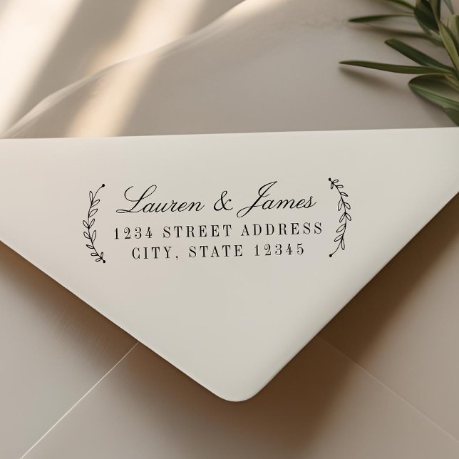 Classic Botanical Couple Names Wedding Address Self-inking Stamp (Creator Uploaded)