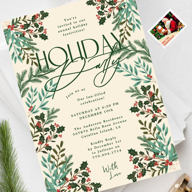 Classic Botanical Elegance Christmas Holiday Party Invitation (Creator Uploaded)