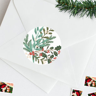 Classic Botanical Elegance Christmas Round Sticker