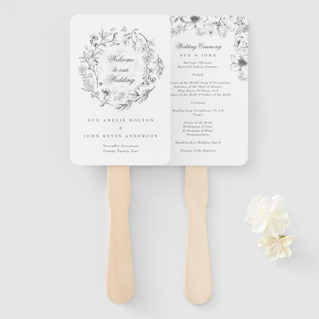 Classic Botanical Florals Wedding Hand Fan (Front and Back)