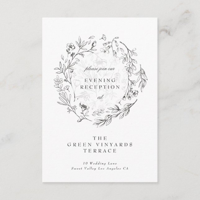 Classic Botanical Florals Wedding Reception Enclosure Card (Front)