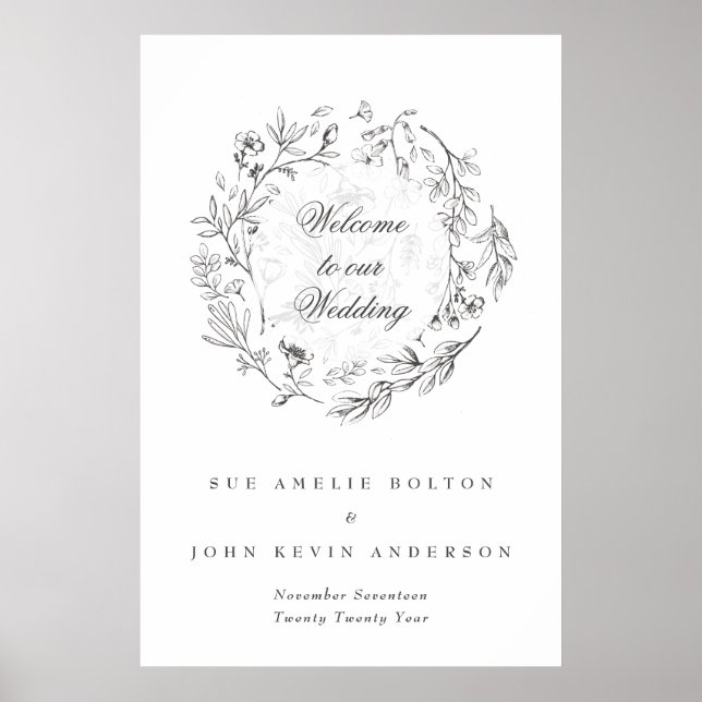 Classic Botanical Florals Wedding Welcome Poster (Front)